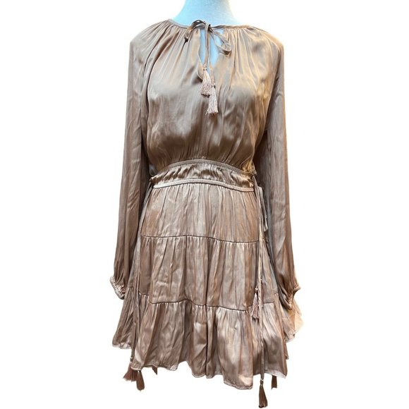 MINKPINK Drawstring Waist Peasant Dress Dusty Nude L - Picture 2 of 4